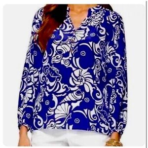 Lilly Pulitzer ELSA 100% Silk Top Tide Pools XS